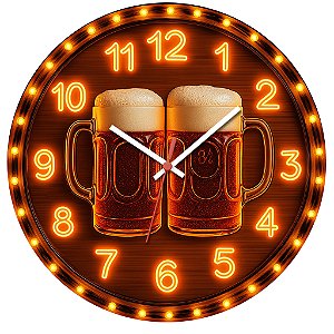 Relógio de Parede Canecas de Chopp Iluminadas