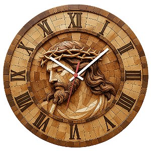 Relógio de Parede Cristo Entalhado