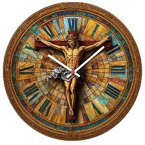Relógio de Parede Cristo Cruz Madeira