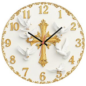 Relógio de Parede Cruz Dourada Pombos