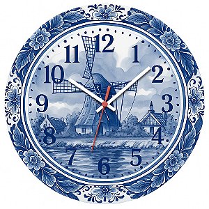 Relógio de Parede Países Holanda Moinho Azul