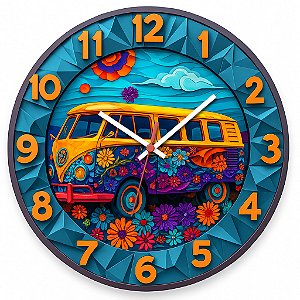 Relógio de Parede Vintage Kombi Hippie Floral
