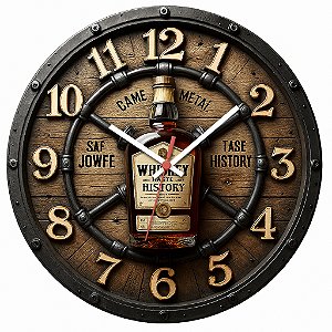 Relógio de Parede Whisky Garrafa Central com Copo