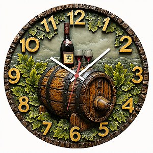 Relógio de Parede Vinho Barril com Folhas de Videira