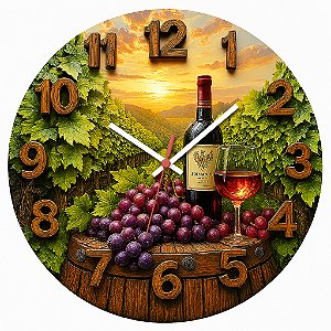 Relógio de Parede Vinho Barril e Taça com Sol