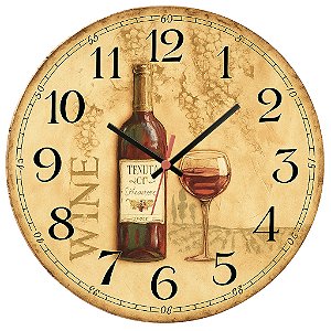 Relógio de Parede Vinho e Taça Clássico