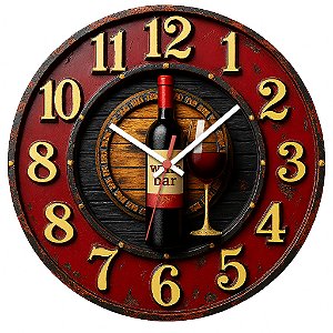 Relógio de Parede Vinho Wine Bar Estilo Vintage