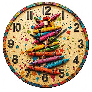 Relógio de Parede Escola Giz de Cera Coloridos