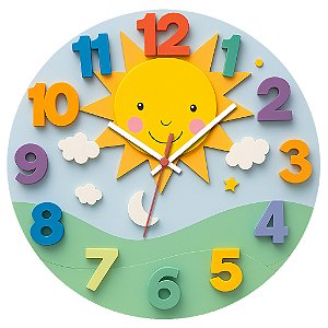 Relógio de Parede Escola Sol e Nuvens Infantil