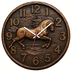 Relógio de Parede Fazenda Country Cavalo Entalhado
