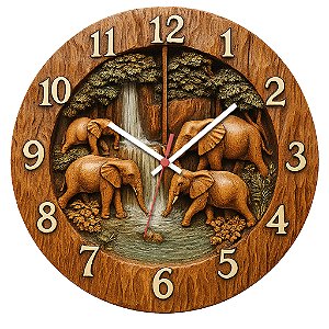 Relógio de Parede Fazenda Country Elefantes Entalhados