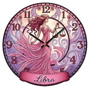 Relógio de Parede Signo Libra Balança Feminina Rosa