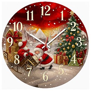 Relógio de Parede Datas Festivas Natal Papai Noel Árvore de Presentes