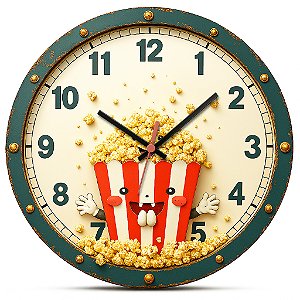 Relógio de Parede Cinema Pipoca Moldura Verde