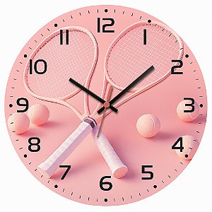 Relógio de Parede Esportes Tênis Raquete Rosa