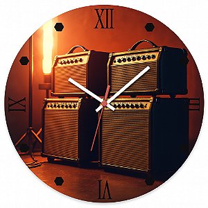 Relógio de Parede Música Baterias Caixas de Som