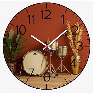 Relógio de Parede Música Bateria Decorativa Tambor Dourado