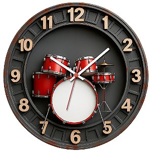 Relógio de Parede Música Bateria Vermelha