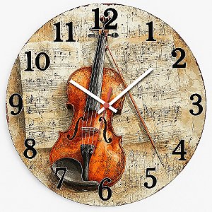 Relógio de Parede Música Corpo Violino Partitura Antiga