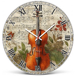 Relógio de Parede Música Violoncello Floral Partitura