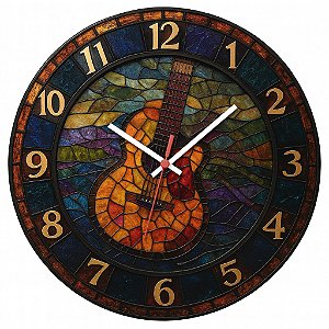 Relógio de Parede Música Violão Vitral Colorido