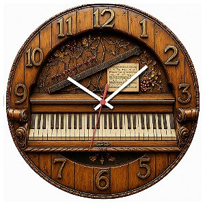 Relógio de Parede Música Piano Entalhe de Madeira