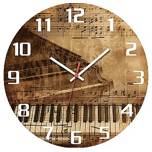 Relógio de Parede Música Piano Teclado