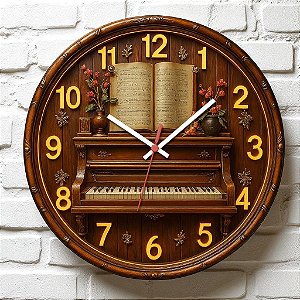 Relógio de Parede Música Piano Vaso Partitura
