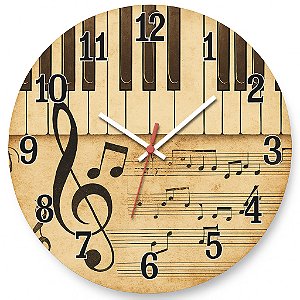 Relógio de Parede Música Piano Clave de Sol