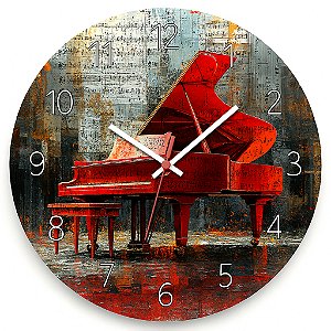 Relógio de Parede Música Piano Vermelho