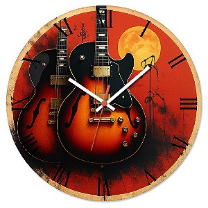 Relógio de Parede Música Guitarra Duas Guitarra Lua