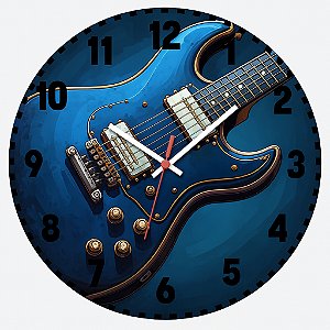Relógio de Parede Música Guitarra Azul