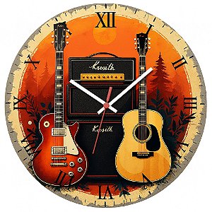 Relógio de Parede Música Guitarra e Caixa de Som