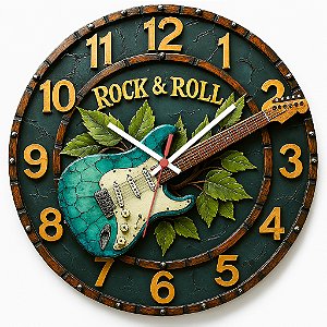 Relógio de Parede Música Guitarra Flores