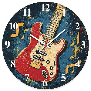Relógio de Parede Música Guitarra Vermelha