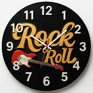 Relógio de Parede Música Guitarra Rock Amarelo