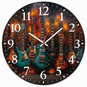 Relógio de Parede Música Guitarra Várias Guitarras Fogo