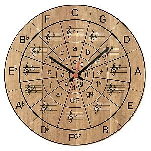 Relógio de Parede Música Notas Musicais Fundo Madeira