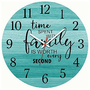 Relógio de Parede Frases Time Spent Family Verde