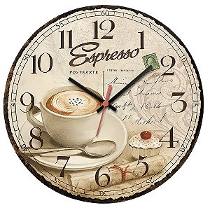 Relógio de Parede Café Expresso Postkart Vintage