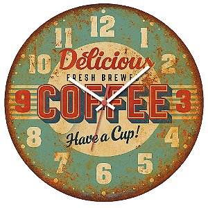 Relógio de Parede Café Delicious Fresh Brew Coffee