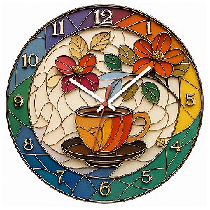 Relógio de Parede Café Decorativo Vitral