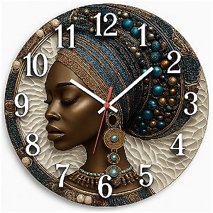 Relógio de Parede Arte Africana Mulher Negra Turbante