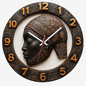 Relógio de Parede Arte Africana Rosto Escultorico