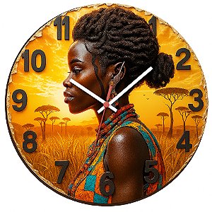 Relógio de Parede Arte Africana Mulher Savana