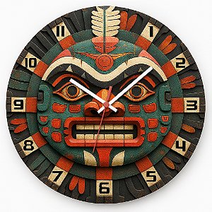 Relógio de Parede Arte Máscara Asteca