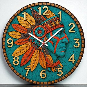 Relógio de Parede Arte Cultura Nativa Americana Cocar