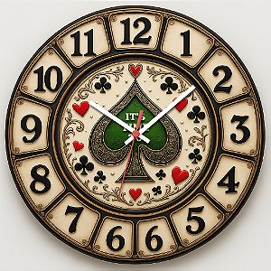 Relógio de Parede Jogos Poker Fichas e Cartas