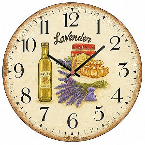 Relógio de Parede Lavabo Lavanda e Gourmet Vintage