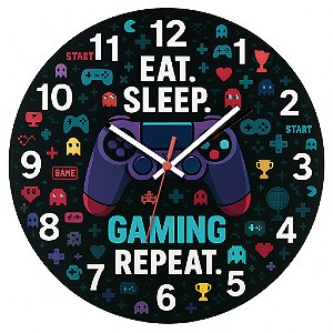 Relógio de Parede Eat Sleep Gaming Repeat